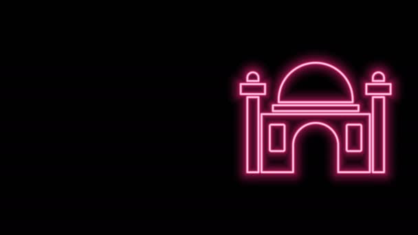 Linha de néon brilhante ícone da mesquita muçulmana isolado no fundo preto. Animação gráfica em movimento de vídeo 4K — Vídeo de Stock