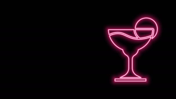 Glowing neon line Margarita cocktail glass with lime icon isolated on black background. 4K Video motion graphic animation — Stock Video