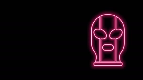 Светящаяся неоновая линия икона мексиканского рестлера выделена на черном фоне. Видеографическая анимация 4K — стоковое видео