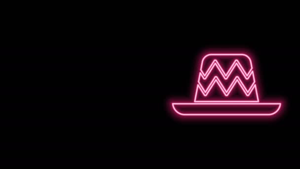 Glödande neon line Traditionell mexikansk sombrero hat ikon isolerad på svart bakgrund. 4K Video motion grafisk animation — Stockvideo