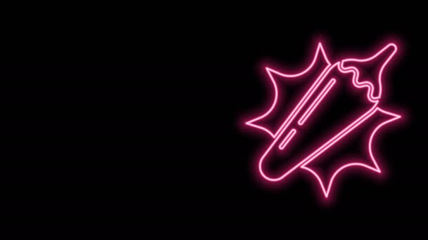 Leuchtende Neon-Linie Hot Chili Pepper Pod Symbol isoliert auf schwarzem Hintergrund. Design für Lebensmittel, kulinarische Produkte, Gewürz- und Gewürzpaket, Kochbuch. 4K Video Motion Grafik Animation — Stockvideo