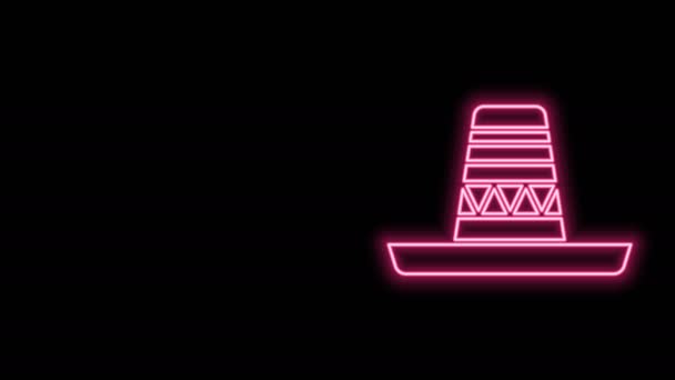 Glowing neon line Tradisional mexican sombrero hat icon isolated on black background. Animasi grafis gerak Video 4K — Stok Video