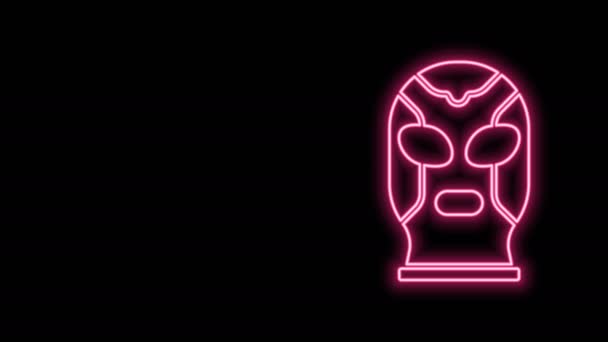 Icono de luchador mexicano de línea de neón brillante aislado sobre fondo negro. Animación gráfica de vídeo 4K — Vídeos de Stock