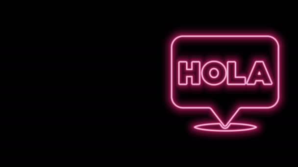 Świecąca neonowa ikona Hola na czarnym tle. 4K Animacja graficzna ruchu wideo — Wideo stockowe