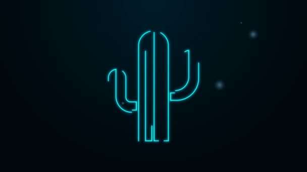 Gloeiende neon lijn Cactus pictogram geïsoleerd op zwarte achtergrond. 4K Video motion grafische animatie — Stockvideo