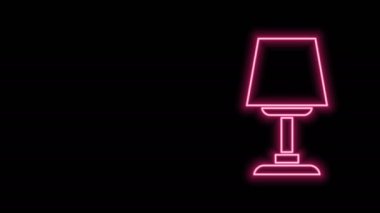 Parlayan neon çizgisi masa lambası simgesi siyah arkaplanda izole edildi. Masa lambası. 4K Video hareketli grafik canlandırması
