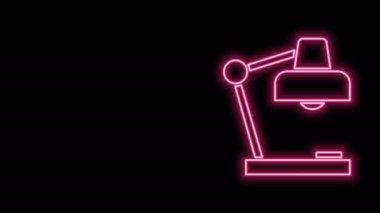 Parlayan neon çizgisi masa lambası simgesi siyah arkaplanda izole edildi. Masa lambası. 4K Video hareketli grafik canlandırması