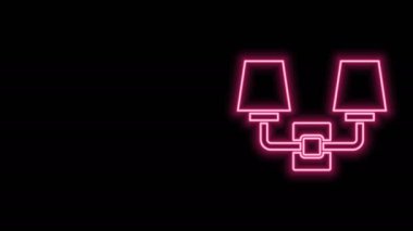 Parlak neon çizgili lamba ya da siyah arkaplanda izole edilmiş lamba simgesi. Duvar lambası ışığı. 4K Video hareketli grafik canlandırması