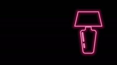 Parlayan neon çizgisi masa lambası simgesi siyah arkaplanda izole edildi. Masa lambası. 4K Video hareketli grafik canlandırması