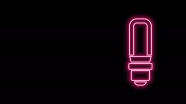 Parlayan neon hattı LED ampul simgesi siyah arkaplanda izole edildi. Ekonomik LED ışıklı ampul. Enerji lambasını sakla. 4K Video hareketli grafik canlandırması