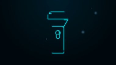 Parlayan neon hattı fener simgesi siyah arkaplanda izole edildi. 4K Video hareketli grafik canlandırması