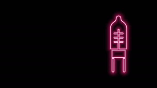 Светящаяся неоновая линия Светодиодная иконка, выделенная на черном фоне. Полупроводниковый диодный электрический компонент. Видеографическая анимация 4K — стоковое видео