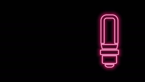 Glowing neon line LED light bulb icon isolated on black background. Economical LED illuminated lightbulb. Save energy lamp. 4K Video motion graphic animation — Stock Video