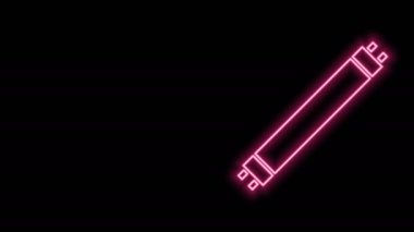 Parlayan neon hattı. Siyah zemin üzerinde izole edilmiş uzun ışıltılı floresan enerji tasarrufu ikonu. 4K Video hareketli grafik canlandırması