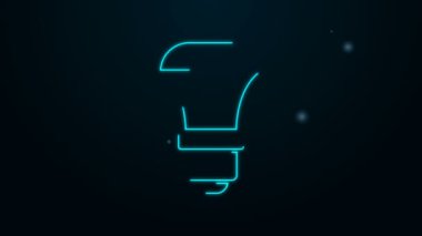 Parlayan neon hattı LED ampul simgesi siyah arkaplanda izole edildi. Ekonomik LED ışıklı ampul. Enerji lambasını sakla. 4K Video hareketli grafik canlandırması