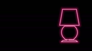 Parlayan neon çizgisi masa lambası simgesi siyah arkaplanda izole edildi. Masa lambası. 4K Video hareketli grafik canlandırması