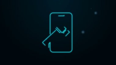 Siyah zemin üzerinde izole edilmiş kırık ekran simgesi olan parlak neon hattı Smartphone. Parçalanmış telefon ekranı simgesi. 4K Video hareketli grafik canlandırması