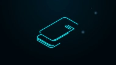 Siyah arkaplanda izole edilmiş akıllı telefon simgesi için parıldayan neon hattı cam ekran koruyucusu. Cam için koruyucu film. Cep telefonu için şeffaf yumuşak cam. 4K Video hareketli grafik canlandırması