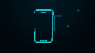 Siyah arkaplanda izole edilmiş akıllı telefon simgesi için parıldayan neon hattı cam ekran koruyucusu. Cam için koruyucu film. Cep telefonu için şeffaf yumuşak cam. 4K Video hareketli grafik canlandırması