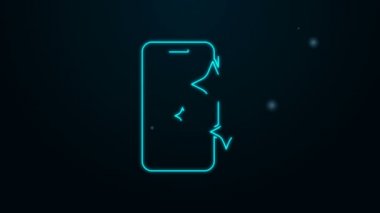 Siyah arkaplanda izole edilmiş akıllı telefon simgesi için parıldayan neon hattı cam ekran koruyucusu. Cam için koruyucu film. Cep telefonu için şeffaf yumuşak cam. 4K Video hareketli grafik canlandırması