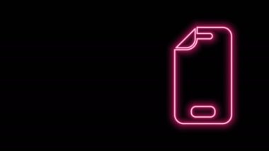 Siyah arkaplanda izole edilmiş akıllı telefon simgesi için parıldayan neon hattı cam ekran koruyucusu. Cam için koruyucu film. Cep telefonu için şeffaf yumuşak cam. 4K Video hareketli grafik canlandırması