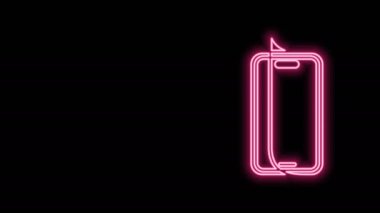 Siyah arkaplanda izole edilmiş akıllı telefon simgesi için parıldayan neon hattı cam ekran koruyucusu. Cam için koruyucu film. Cep telefonu için şeffaf yumuşak cam. 4K Video hareketli grafik canlandırması