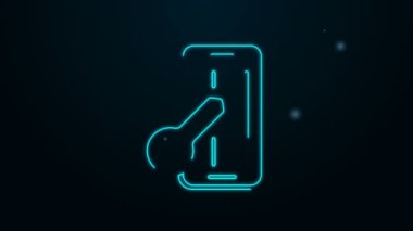 Siyah arkaplanda izole edilmiş akıllı telefon simgesi için parıldayan neon hattı cam ekran koruyucusu. Cam için koruyucu film. Cep telefonu için şeffaf yumuşak cam. 4K Video hareketli grafik canlandırması