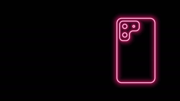 Linea neon luminosa Smartphone, icona del telefono cellulare isolata su sfondo nero. Animazione grafica 4K Video motion — Video Stock