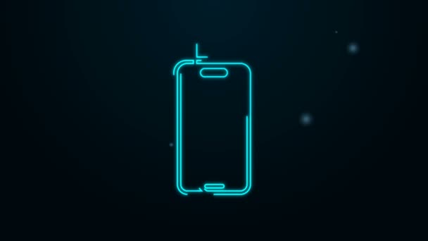 Leuchtende Neon-Linie Glas Displayschutzfolie für Smartphone-Symbol isoliert auf schwarzem Hintergrund. Schutzfolie für Glas. Transparentes weiches Glas für Mobiltelefone. 4K Video Motion Grafik Animation — Stockvideo