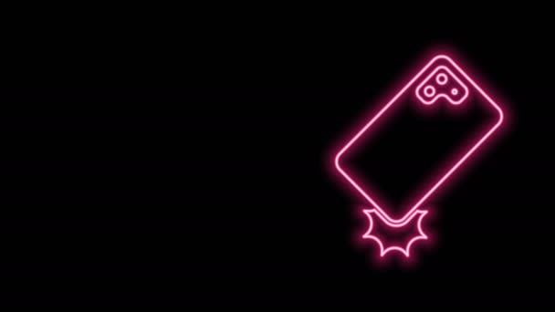 Glowing neon line Shockproof ikon ponsel terisolasi di latar belakang hitam. Animasi grafis gerak Video 4K — Stok Video