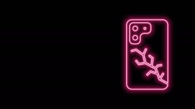 Siyah zemin üzerinde izole edilmiş kırık ekran simgesi olan parlak neon hattı Smartphone. Parçalanmış telefon ekranı simgesi. 4K Video hareketli grafik canlandırması