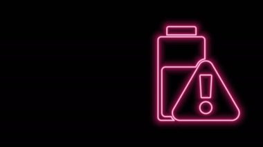 Parlayan neon hattı Smartphone şarj ikonu siyah arkaplanda izole edildi. Şarjı az bir telefon. 4K Video hareketli grafik canlandırması