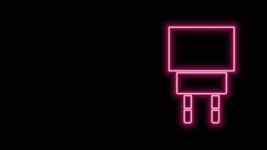 Parlayan neon çizgi Charger simgesi siyah arkaplanda izole edildi. 4K Video hareketli grafik canlandırması