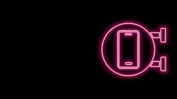Linha de néon brilhante Ícone de serviço de reparo de telefone isolado no fundo preto. Ajuste, serviço, configuração, manutenção, reparação, fixação. Animação gráfica em movimento de vídeo 4K — Vídeo de Stock