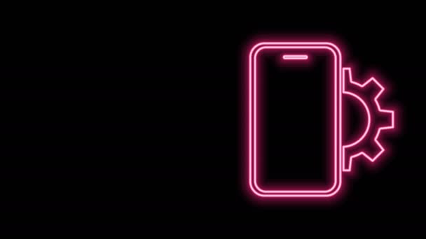 Gloeiende neon lijn Telefoon reparatie service pictogram geïsoleerd op zwarte achtergrond. Aanpassen, service, instelling, onderhoud, reparatie, vaststelling. 4K Video motion grafische animatie — Stockvideo