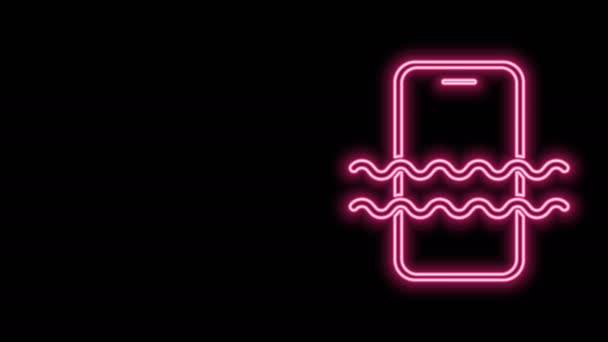 Gloeiende neon lijn Waterdichte mobiele telefoon pictogram geïsoleerd op zwarte achtergrond. Smartphone met waterdruppel. 4K Video motion grafische animatie — Stockvideo