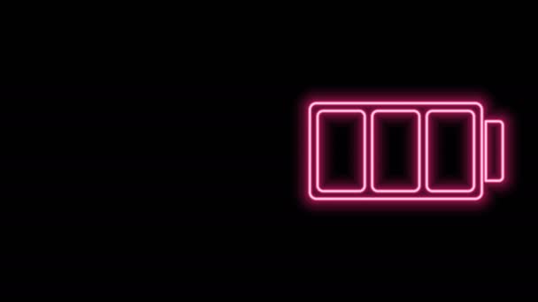 Gloeiende neon lijn Batterij laadniveau indicator pictogram geïsoleerd op zwarte achtergrond. 4K Video motion grafische animatie — Stockvideo