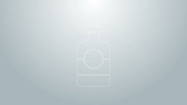 Mavi çizgi tekila şişesi ikonu gri arka planda izole edilmiş. Meksika alkolü. 4K Video hareketli grafik canlandırması
