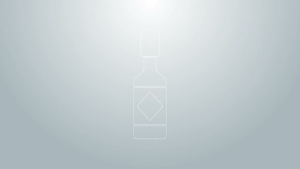 Blaue Linie Tabasco Sauce Symbol isoliert auf grauem Hintergrund. Chili-Cayennepfeffer-Sauce. 4K Video Motion Grafik Animation — Stockvideo