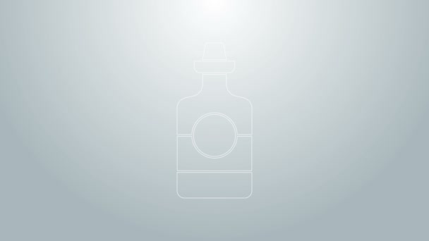 Blaue Linie Tequila Flasche Symbol isoliert auf grauem Hintergrund. Mexikanischer Alkoholkonsum. 4K Video Motion Grafik Animation — Stockvideo