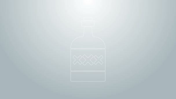블루 라인 테킬라 병 아이콘은 회색 배경에 분리되어 있습니다. 멕시코 술. 4K 비디오 모션 그래픽 애니메이션 — 비디오