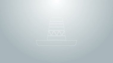 Mavi çizgi Geleneksel Meksika sombrero şapka ikonu gri arka planda izole. 4K Video hareketli grafik canlandırması