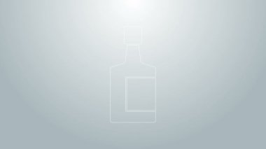 Mavi çizgi tekila şişesi ikonu gri arka planda izole edilmiş. Meksika alkolü. 4K Video hareketli grafik canlandırması