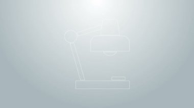 Mavi çizgi masa lambası simgesi gri arkaplanda izole edildi. Masa lambası. 4K Video hareketli grafik canlandırması