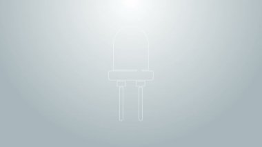 Mavi çizgi Işık, gri arkaplanda izole edilmiş diyot simgesi yayıyor. Yarı iletken diyot elektrik bileşeni. 4K Video hareketli grafik canlandırması