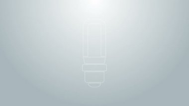 Mavi çizgi LED ampul simgesi gri arkaplanda izole edildi. Ekonomik LED ışıklı ampul. Enerji lambasını sakla. 4K Video hareketli grafik canlandırması