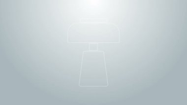 Mavi çizgi masa lambası simgesi gri arkaplanda izole edildi. Masa lambası. 4K Video hareketli grafik canlandırması