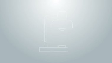 Mavi çizgi masa lambası simgesi gri arkaplanda izole edildi. Masa lambası. 4K Video hareketli grafik canlandırması