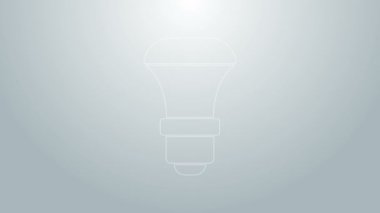 Mavi çizgi LED ampul simgesi gri arkaplanda izole edildi. Ekonomik LED ışıklı ampul. Enerji lambasını sakla. 4K Video hareketli grafik canlandırması