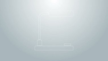 Mavi çizgi masa lambası simgesi gri arkaplanda izole edildi. Masa lambası. 4K Video hareketli grafik canlandırması